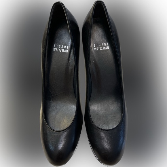 Stuart Weitzman Stilts Black Leather Heels Womens Sz 8 Closed Rounded Toe‎ - Picture 6 of 10